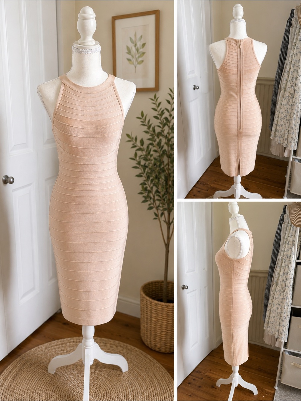 Sleeveless Midi Bandage Dress in Nude Blush